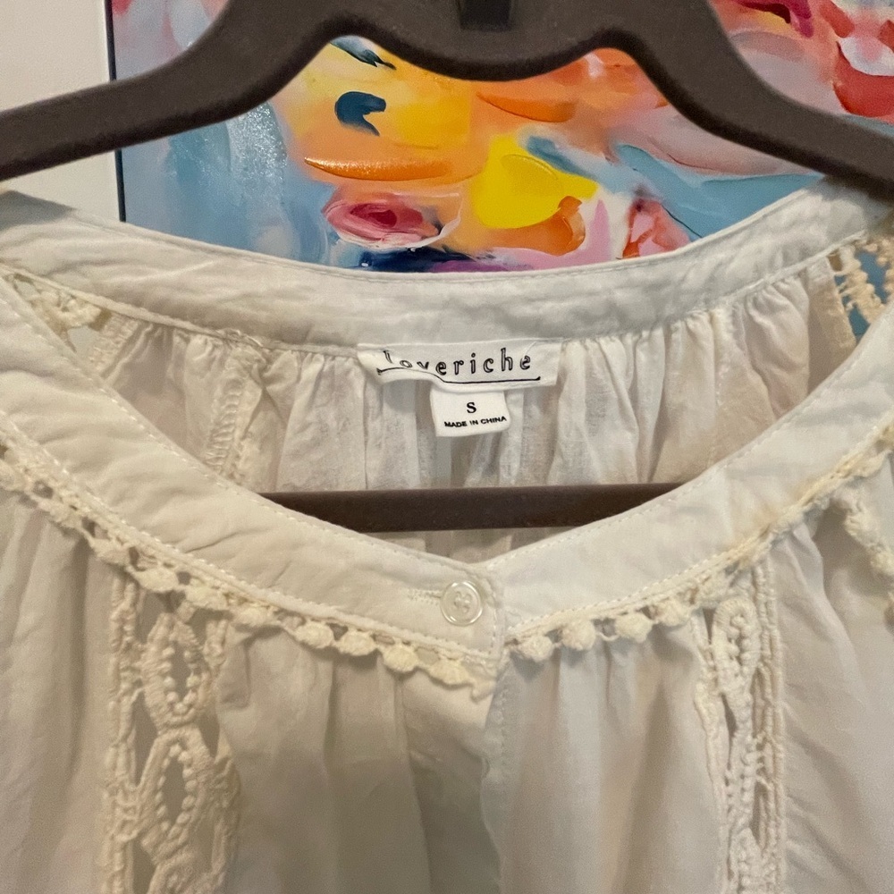 Love Riche Cream Blouse with Lace Detail Small 100% Cotton - Picture 2 of 5